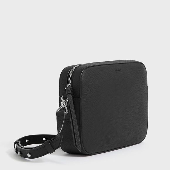 AllSaints Captain Lea Leather Square Crossbody Black Leather Shoulder Bag - Picture 1 of 12